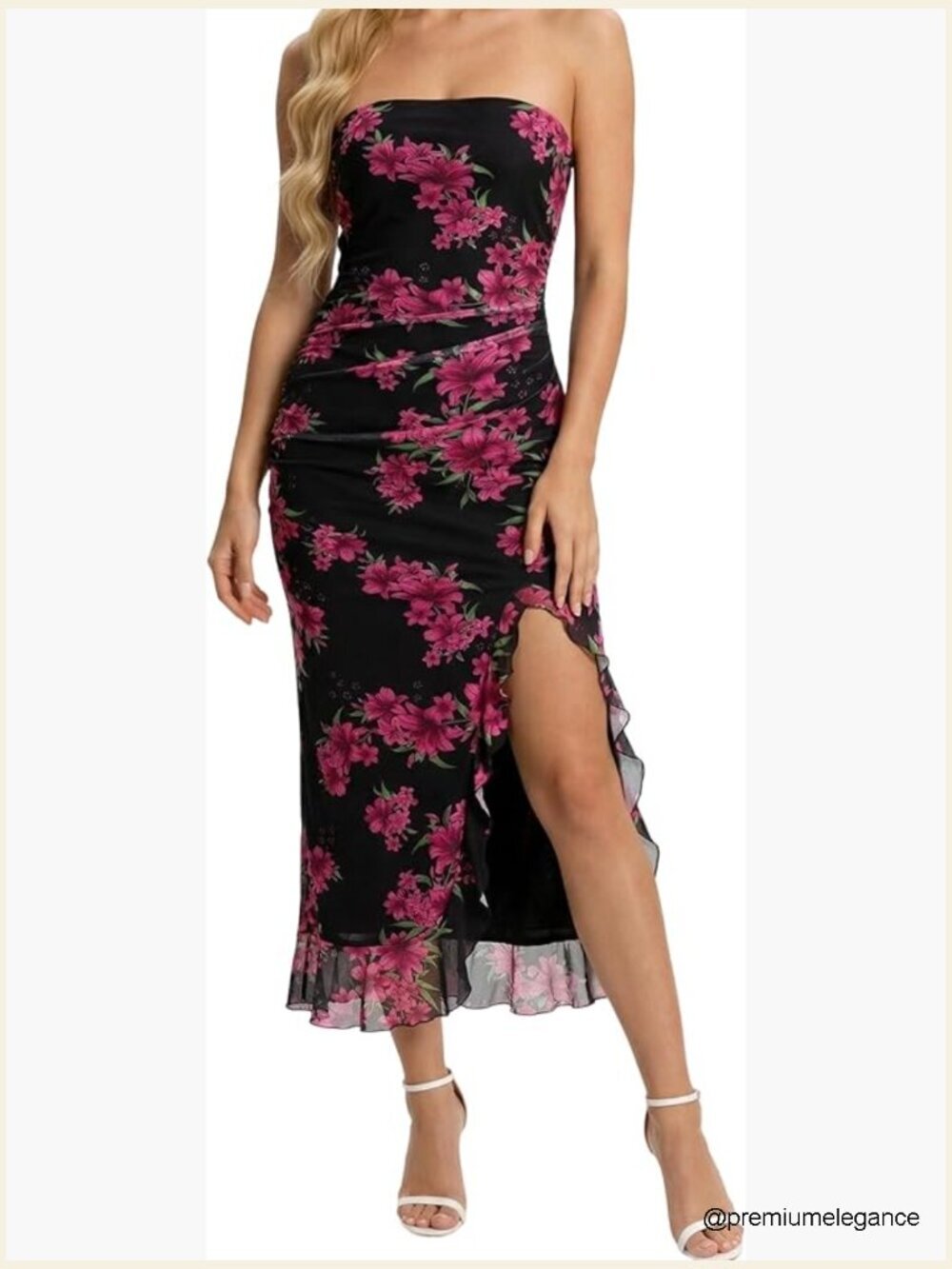 Strapless Bodycon Maxi Dress Ruffle Formal Wedding Guest